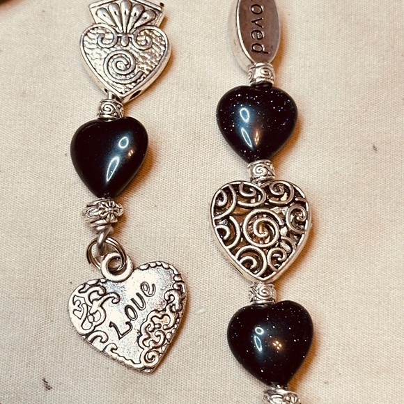 Silver Heart Keychain Bag Charm Glittery Blue Goldstone Hearts & 5 Silver Hearts - Picture 4 of 16